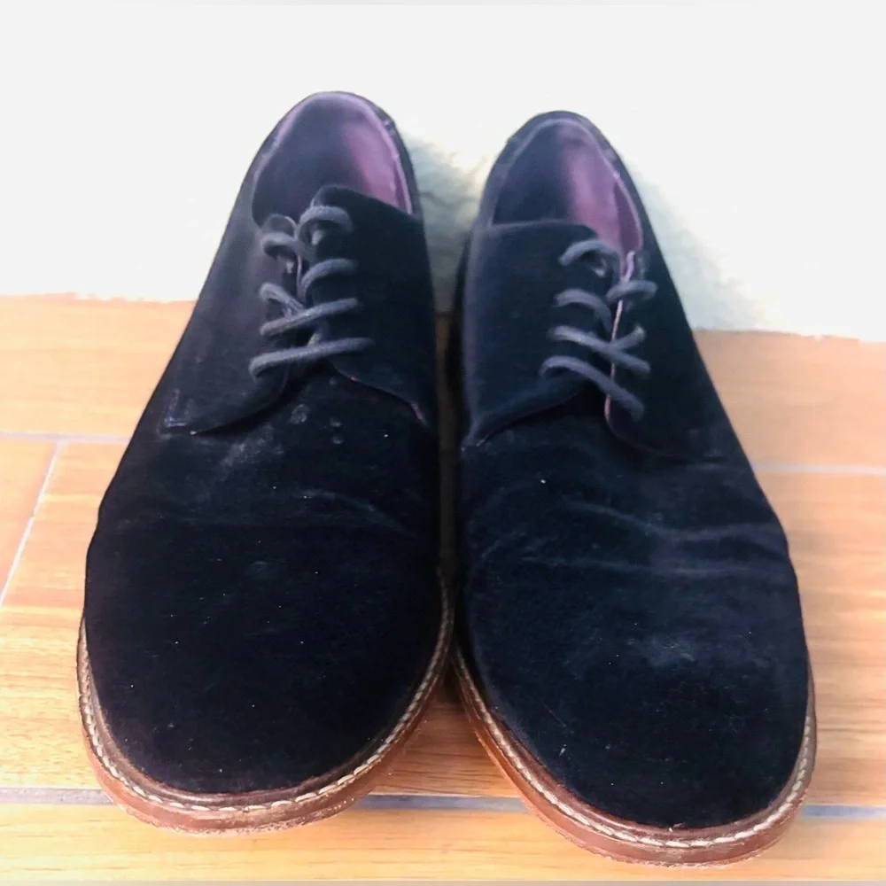 Ted Baker London 'Nierro' Plain Toe Derby Black Velvet Lace Up Loafer Size: 7.5
